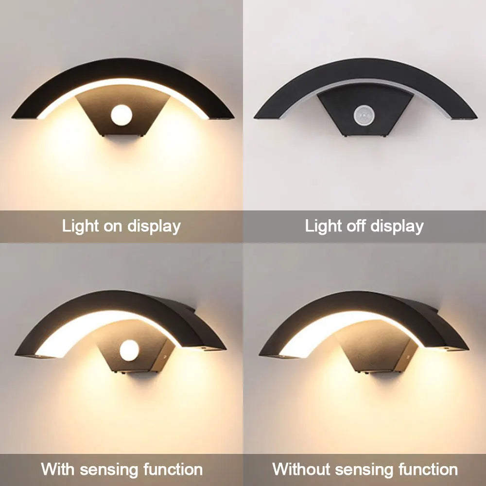 18/24W Modern PIR Motion Sensor Curved Led Wall Lamp Outdoor Waterproof IP65 Front Door Garden Porch Sconce Induction Wall Light