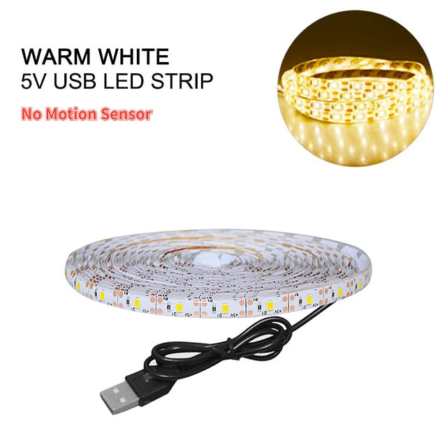 5M PIR Led Motion Sensor LED Strip Lamp 5V Led Under Cabinet Lamp Tape Ribbon Diode Light Battery Powered TV Backlight Lighting