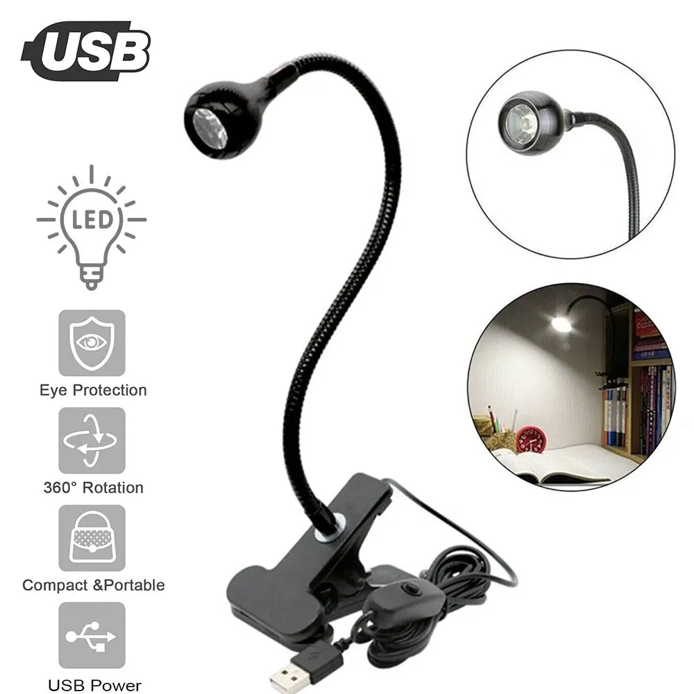 Book Reading LED Lamp Table Lights Bedside Lighting With Holder Clip Flexible Angle Adjustable 5V USB Powered Aluminum Alloy