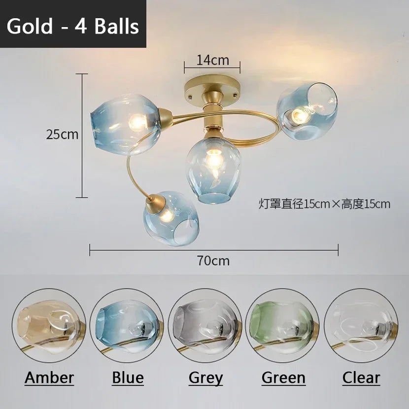 Creative Magic Bean LED Molecular Chandeliers Green Blue Grey Modern Glass Ball Ceiling Light Restaurant Table Room Chandeliers