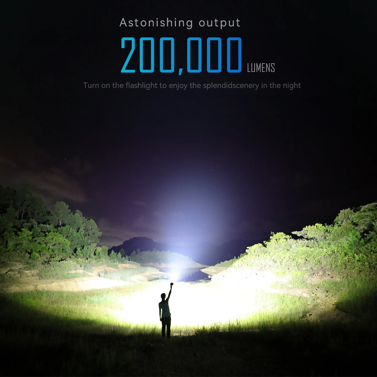 200000 Lumen High Power LED Flashlight with 32 XH70 II High Brightness, 100W Type-C Professional Searchlight