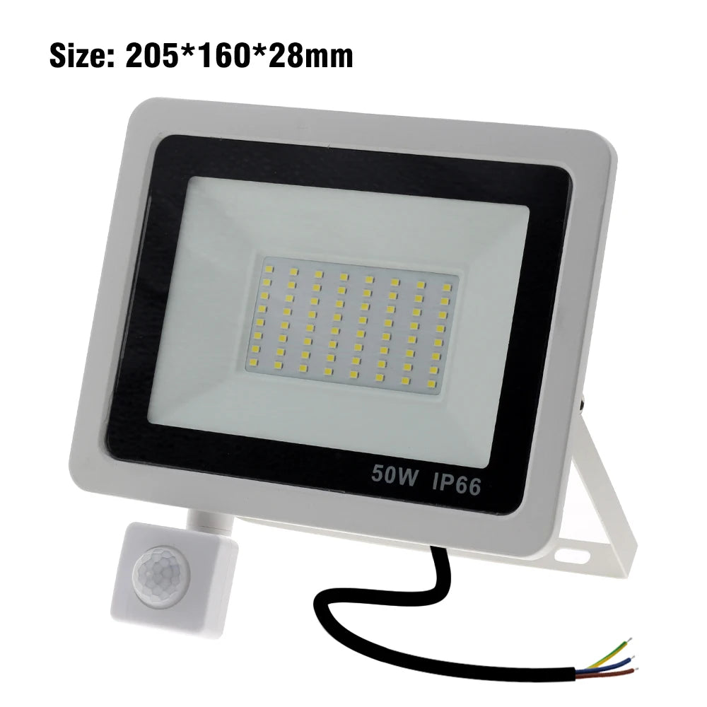 LED Floodlight PIR Motion Sensor White IP66 AC220V Exterior Projector Spotlight SMD2835 Outdoor Lighting Floor Lamp