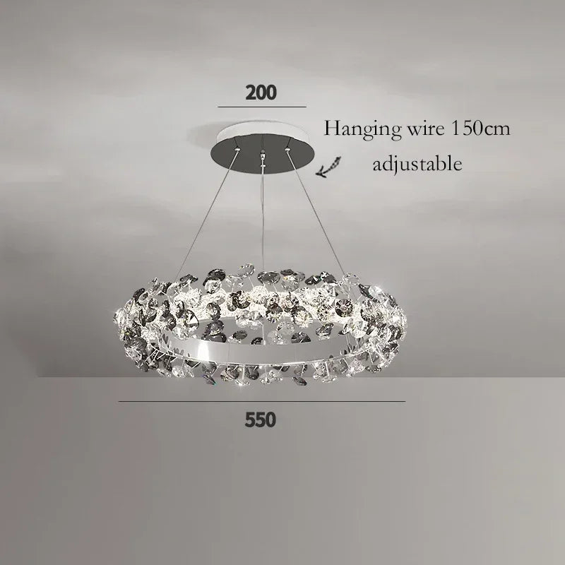 Simple Mix and Match Crystal Chandelier Living Room Ring Decorative Lights Luxury Stainless Steel Glossy Island LED Lights