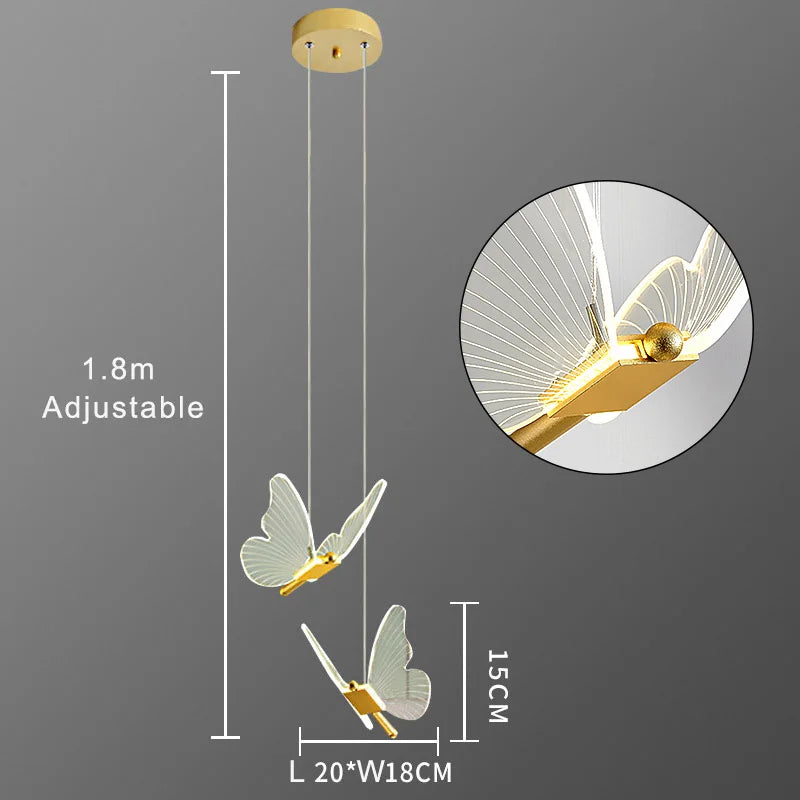 Butterfly Acrylic LED Pendant Chandelier Bedroom Bedside Background Hanging Ceiling Light Fixture