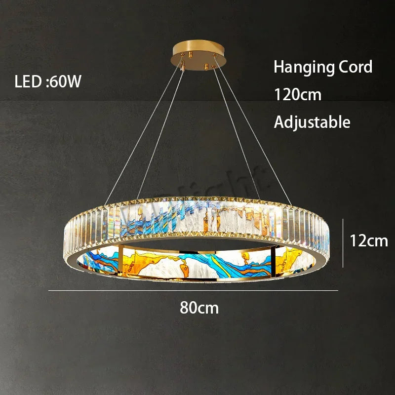 2025 Modern New Enamel Color Chandiler Lustre Crystal Glass Ceiling Light Luxury LED Ring Villa Decor Bedroom Living Dining Room