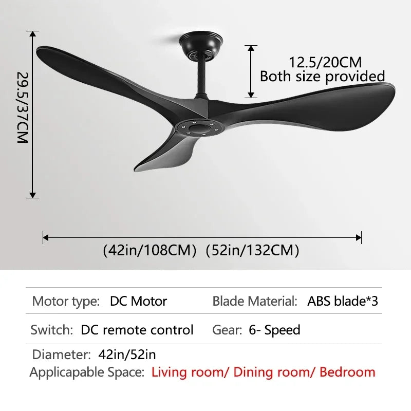 DC 35W 52Inch Ceiling Fan 3 ABS Strong Blade Restaurant Fan Support Remote Control 110V 220V Industrial Vintage Ceiling fans
