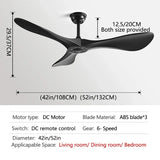 DC 35W 52Inch Ceiling Fan 3 ABS Strong Blade Restaurant Fan Support Remote Control 110V 220V Industrial Vintage Ceiling fans