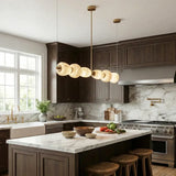 Modern Natural Alabaster Linear LED Chandelier - Brass & Marble Hanging Pendant Lamp for Dining Table, Kitchen Island & Living Room