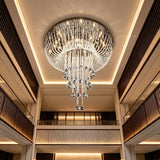 Luxury Long Tassel Crystal Flush Mount Chandelier LED Ceiling Light For Villa Duplex Staircase High Ceiling Living Room Foyer