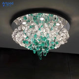 Modern Green Crystal LED Ceiling Light - Luxury Flush Mount Chandelier Lighting Fixture for Living Room, Bedroom & Hotel Decor