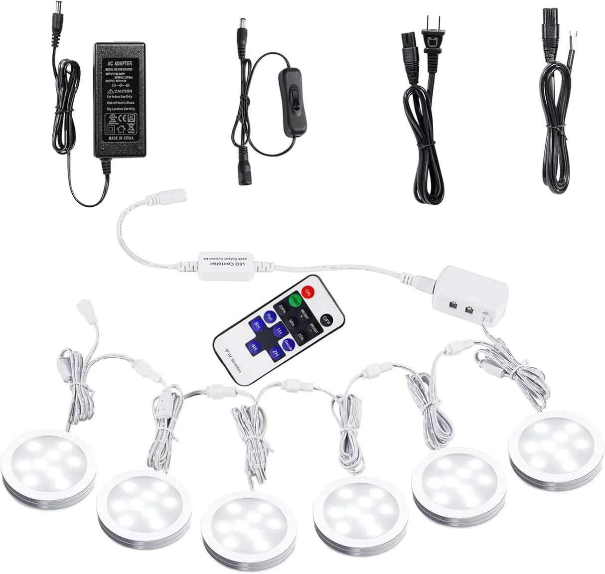 Linkable Under Cabinet LED Lighting 12V Dimmable Puck Lights with Wireless RF Remote Control, Hardwired & Wall Plug in