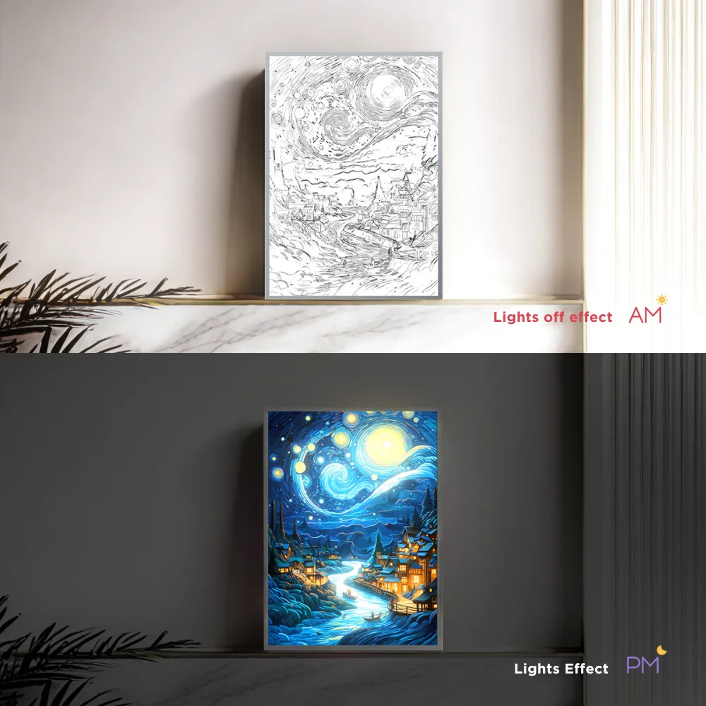 Van Gogh Starry Night LED Lamp - Swirling Sky 3D Light Art for Room Decor, Museum-Quality Lampara de Noche Lighting
