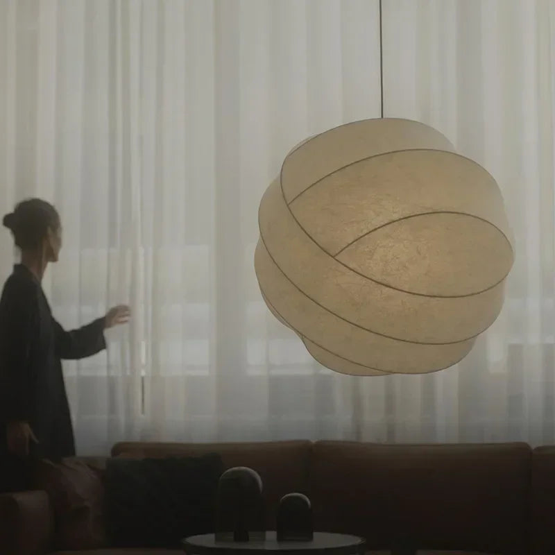 Noguchi Isamu Style Rice Paper Pendant Light - Japanese Wabi-Sabi Ball Ceiling Chandelier Lamp Fixture for Bedroom, Living Room & Restaurant