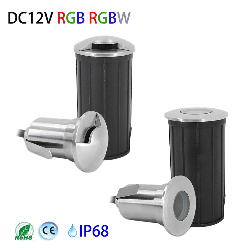 IP68 Waterproof 12V 3W Stainless Steel LED Recessed Spotlight - Outdoor RGB Underground In-Ground Light for Deck, Step & Garden