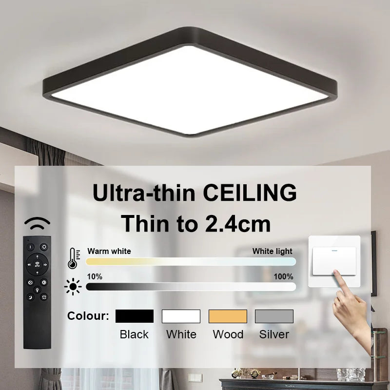 LED Ceiling Light Modern Square Lamp 2.4cm Ultra thin Ceiling Lamps Fixture with Remote Control Dimmable for Bedroom Living Room