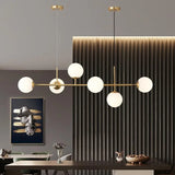 Modern Globe Linear Chandelier 6 Light Milk Glass Chandeliers Pendant Light Fixture Mid Century Sputnik Island Lights