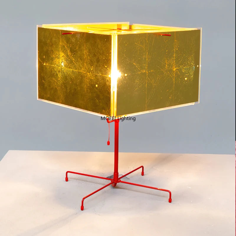 24k Gold Leaf Table Lamp Handmade Acrylic Bedside Lamp Living Room Bedroom Nightstand Hotel Luxury Home Decor Lighting Gift