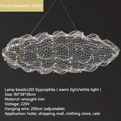 Danish Mesh Cloud Iron Restaurant LED Ceiling Pendant Lights Golden for Dinning Living Room Hanging Luminar Lamp Home Decor Lamp