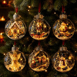 1pc 8CM Size Acrylic Material Christmas Ball Ornament Transparent Design with Light Santa Claus Pendant Hanging Christmas Decor