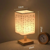Chinese Style Dimmable LED Table Lamp with Square Fabric Shade - Bedside Desk Light