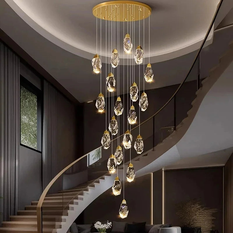 Modern Home Decoration Crystal Ceiling Lights Chandelier Staircase Pendant Lamp Living Room Hanging Lights Interior Lighting