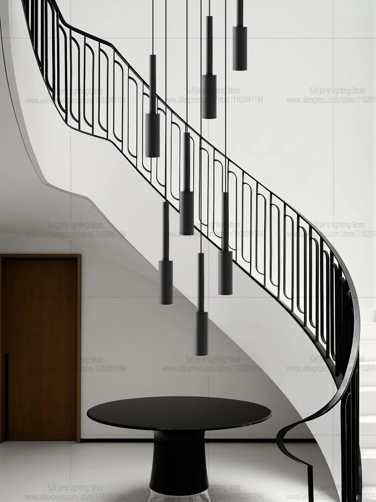 Cylindrical Pendant Light Long Line Attic Chandelier - Modern LED Villa Spotlight