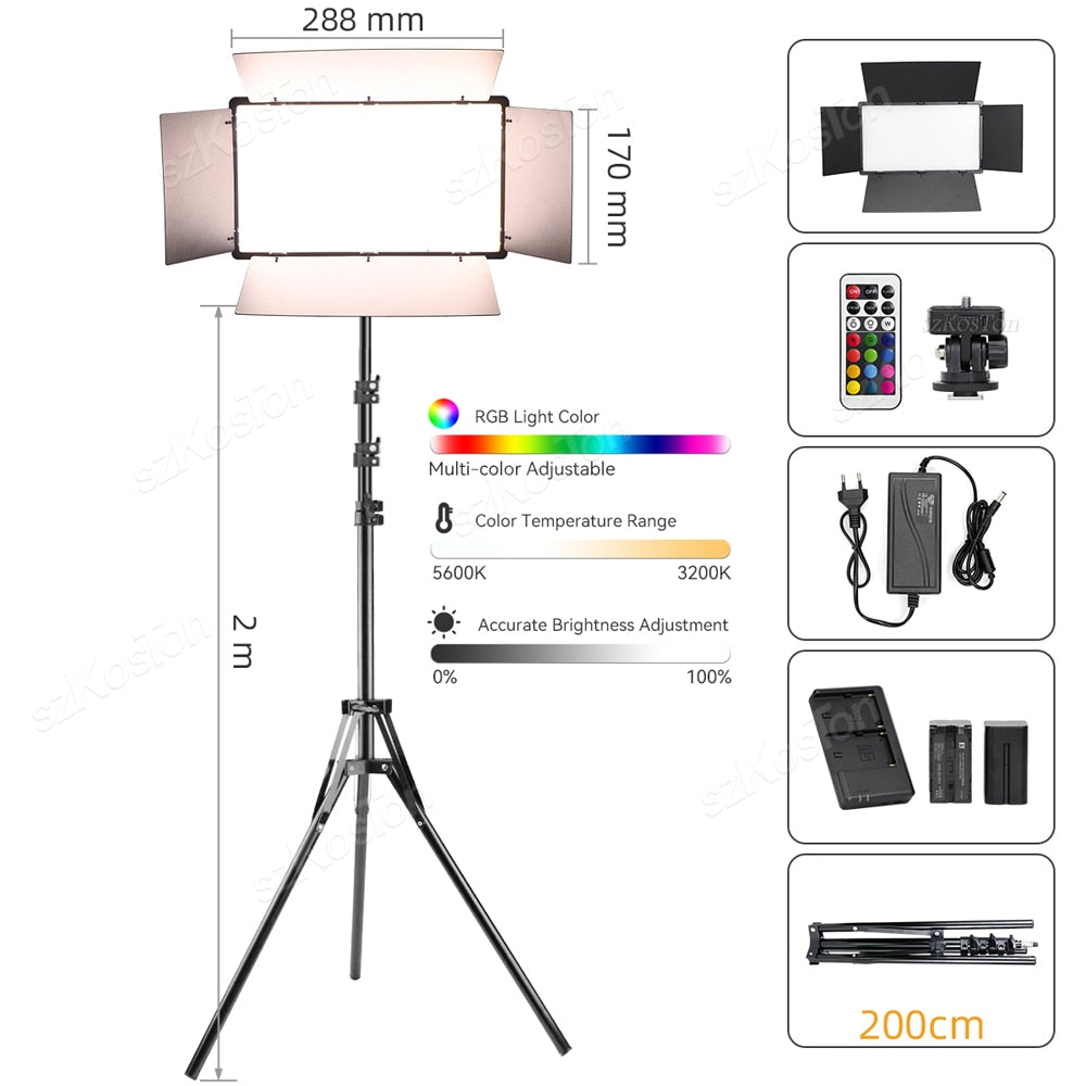 U800+ U600+ LED Video Light Photo Studio Lamp Bi-Color RGB Dimmable with Tripod Stand Remote for Photography Live Steaming