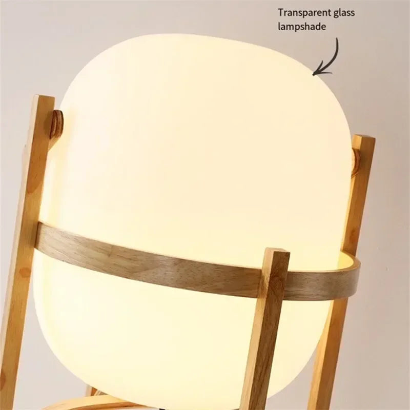 Nordic minimalist wooden LED floor lamp creative Japanese style glass lampshade bedside lamp reading home decoration table lamp