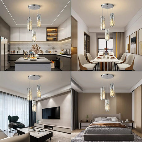 Modern Pendant Light Mini Crystal Chandeliers Adjustable Fixture for Kitchen Island Dinning Room Bedroom Black Chrome 3-Light