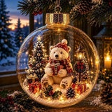 Light-Up Christmas Crystal Ball Spherical Clear Animal Snow Globe Ornament Animal Figure Hanging Holiday Decoration