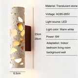 Mid-Century Translucent Stone LED Wall Lamp - Retro Architectural Accent Sconce Light Fixture for Bedroom Bedside, Living Room Background & Corridor