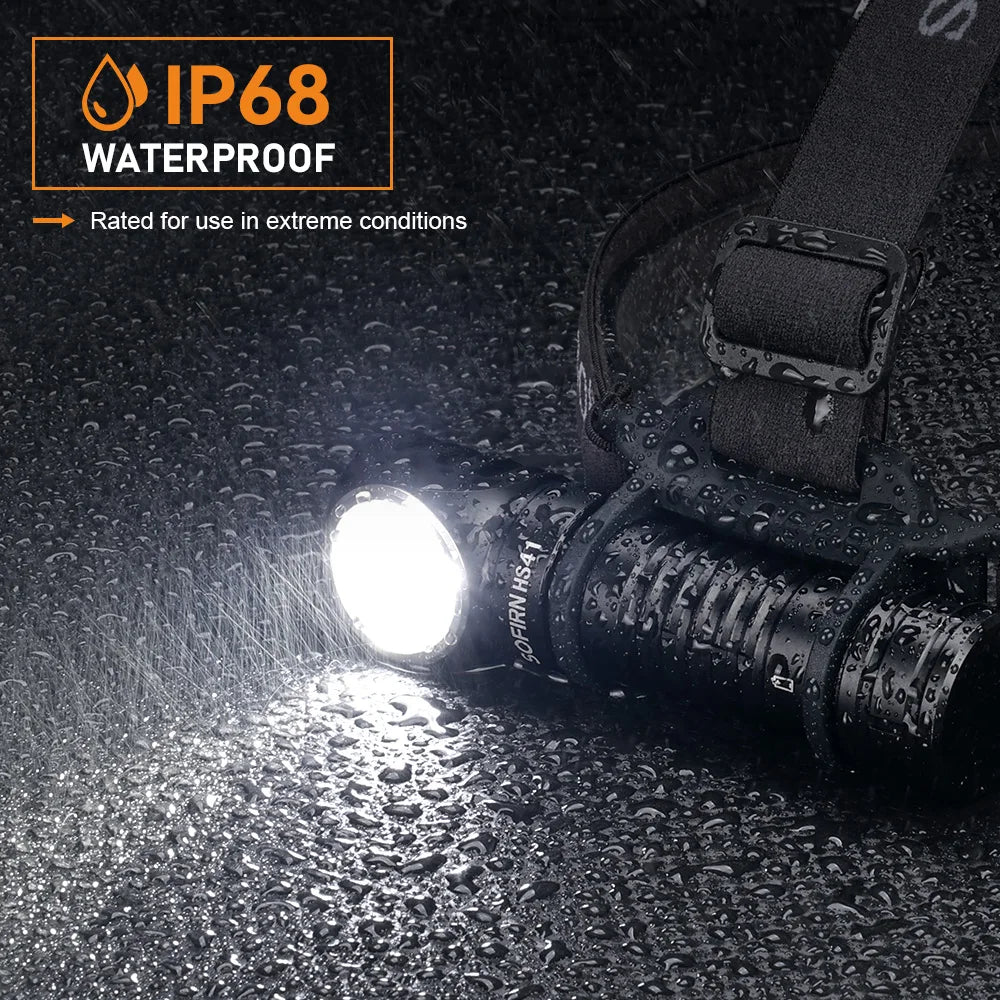 HS41 4000lm Quad-LED Headlamp (4x SST20, 21700 Battery) - USB-C Rechargeable Right-Angle Flashlight with Battery Indicator & Magnetic Tailcap