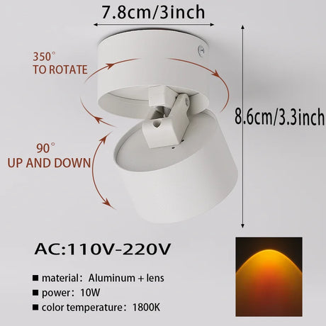 Led downlight AC 110V-220V COB Sunset Spotlight Surface recessed Ceiling Lamp for Home Decors Living Room Hallway