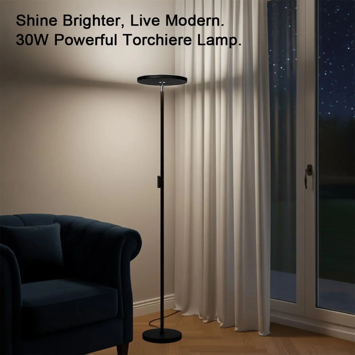 Remote-Controlled LED Torchiere Floor Lamp - Stepless Dimmable Upward Standing Light Fixture for Living Room, Bedroom Bedside & Office Lighting