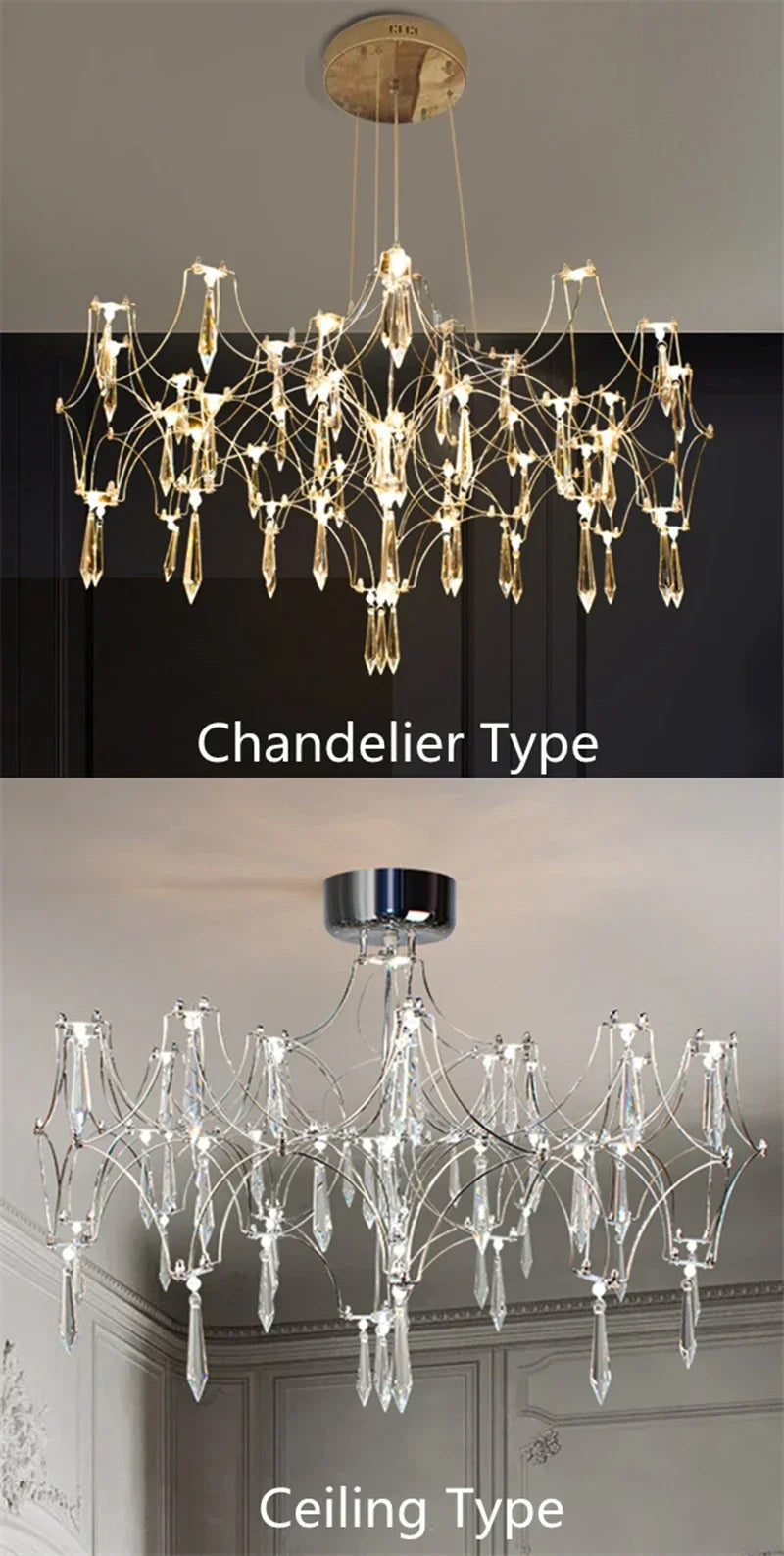 Modern Luxury Crystal Chandelier LED Starry Crystal Chandelier for Villa Parlor Bedroom Living Room Firefly Ceiling Chandeliers