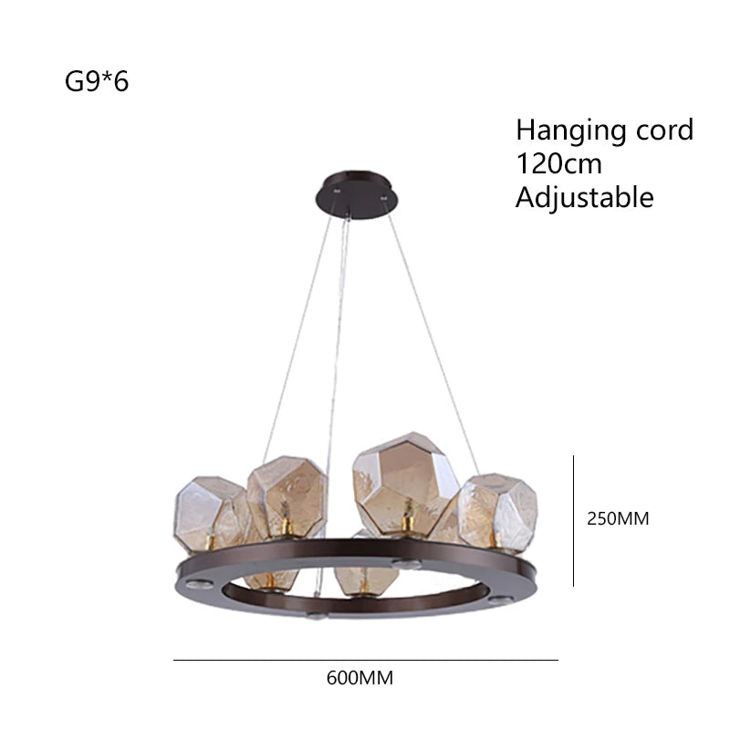 Modern LED Living Room Chandelier Lighting Nordic Rock Glass Dining Room Hanging Lamp Luxury American Bedroom Restaurant Fixture