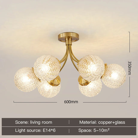 LED Chandelier For Living Room Children Bedroom Dining Room Kitchen Ceiling Lamp Modern Nordic Crystal Glass Ball Copper Lights