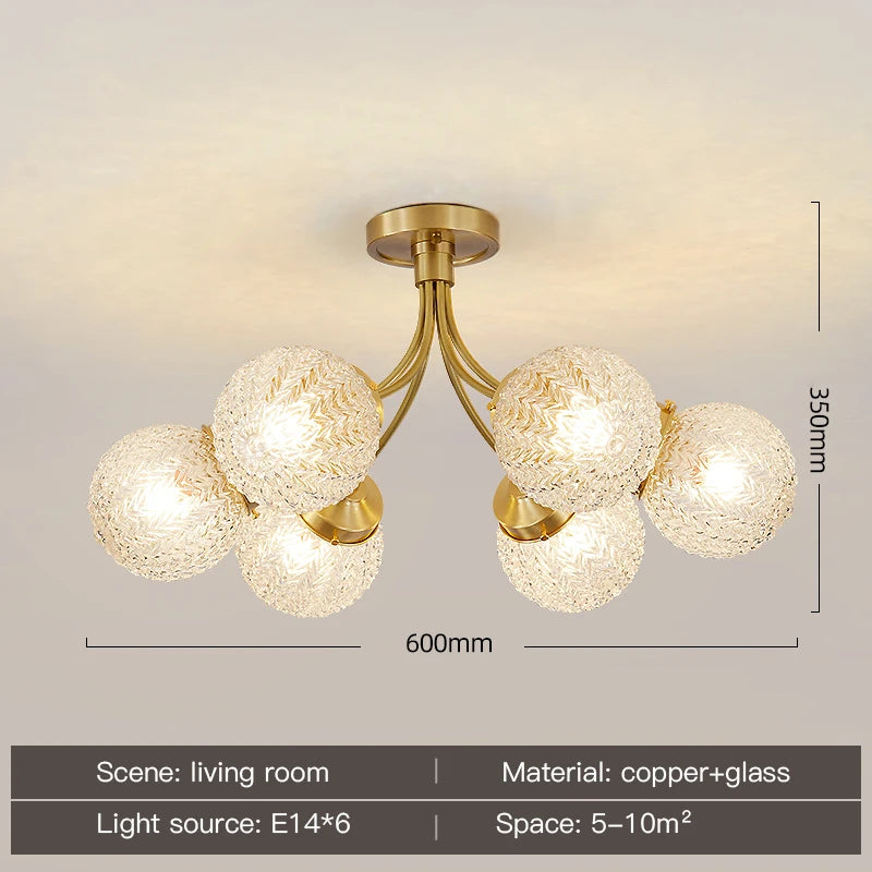 LED Chandelier For Living Room Children Bedroom Dining Room Kitchen Ceiling Lamp Modern Nordic Crystal Glass Ball Copper Lights