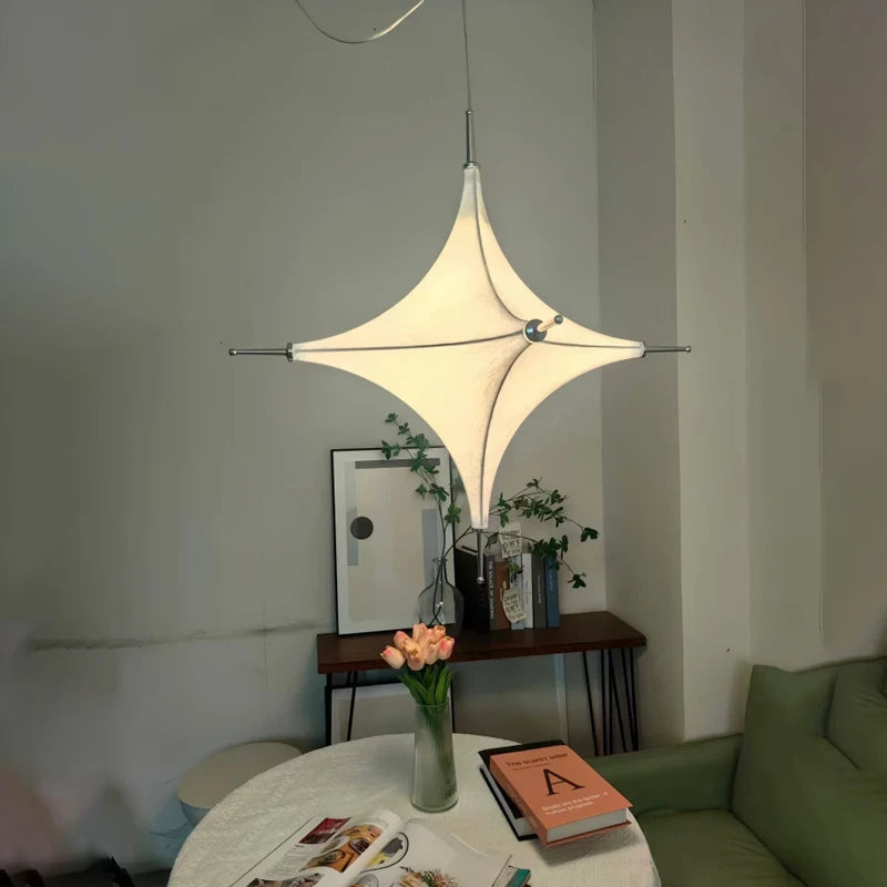 Nordic Creativity Geometric Stars Silk Chandelier Restaurant Cafe Bar Dining Room Pendant Lamp Villa Loft  Hanging Light Fixture