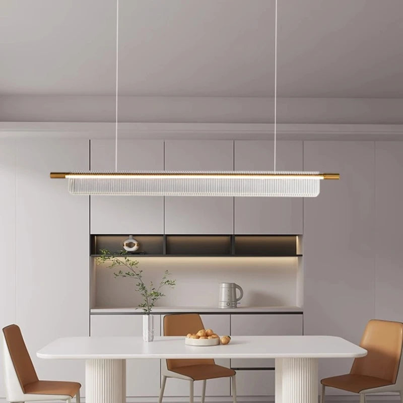 Simple Acrylic Linear LED Chandelier for Dining Table Kitchen Island Restaurant Bar Office Study Modern Iron Strip Pendant Light