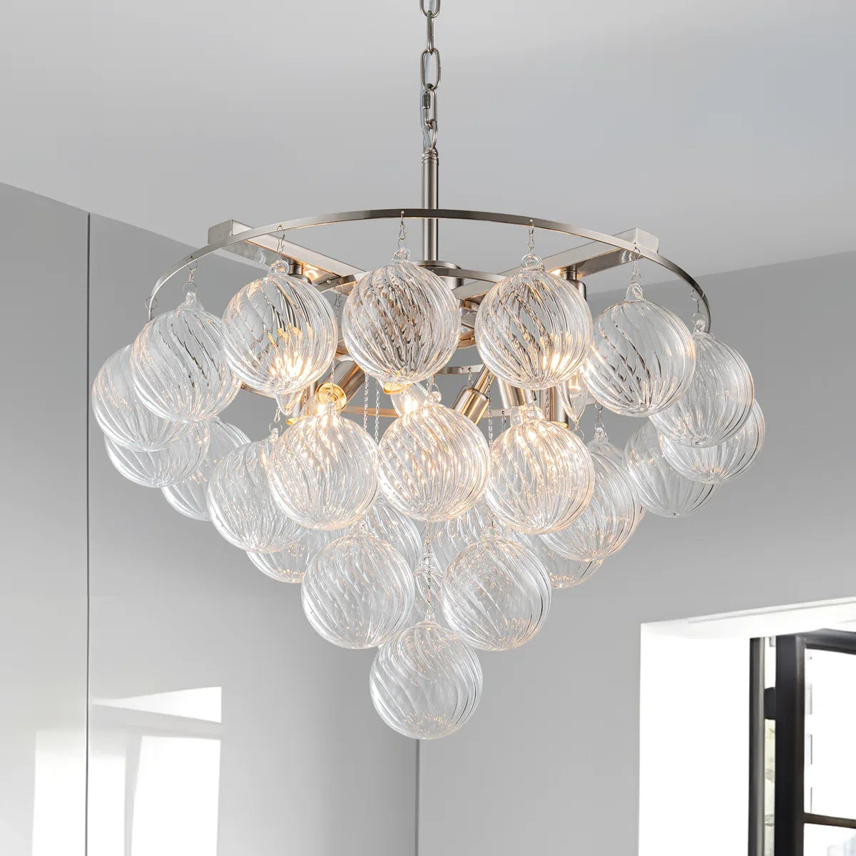 Chrome Tiered Bubble Chandelier Led Pendant Light For Living Room Dining Room Staircase Villa Luxury Glass Ball Hanging Lamp
