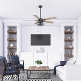 Cypher Matte Black Remote Control Ceiling Fan, 5 Blades Ceiling Fans Room Decor Home Fan  Ceiling Fan with Led Light