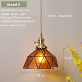 Vintage Amber Glass Pendant Light - Retro Brass Adjustable Hanging Hanging Lamp