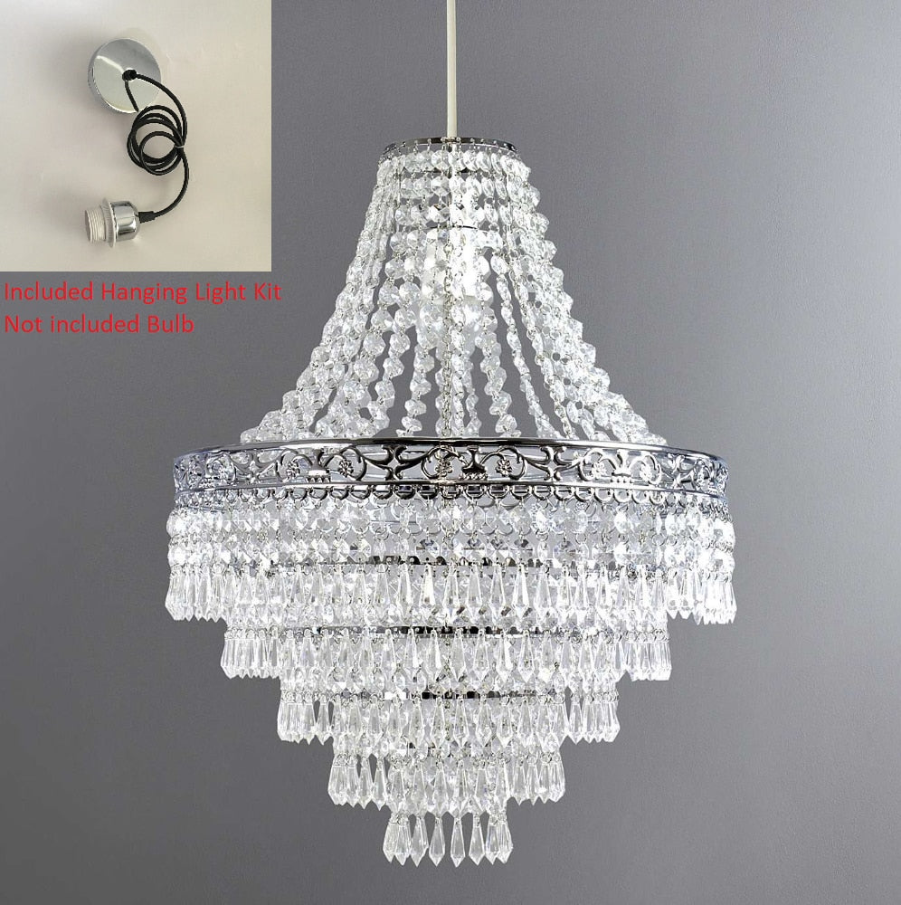 Plastic Large Acrylic Chandelier Shade 47cm Easy Fit Pendant Droplets Lamp Shade no Bulb (Without Light Cord Kit)