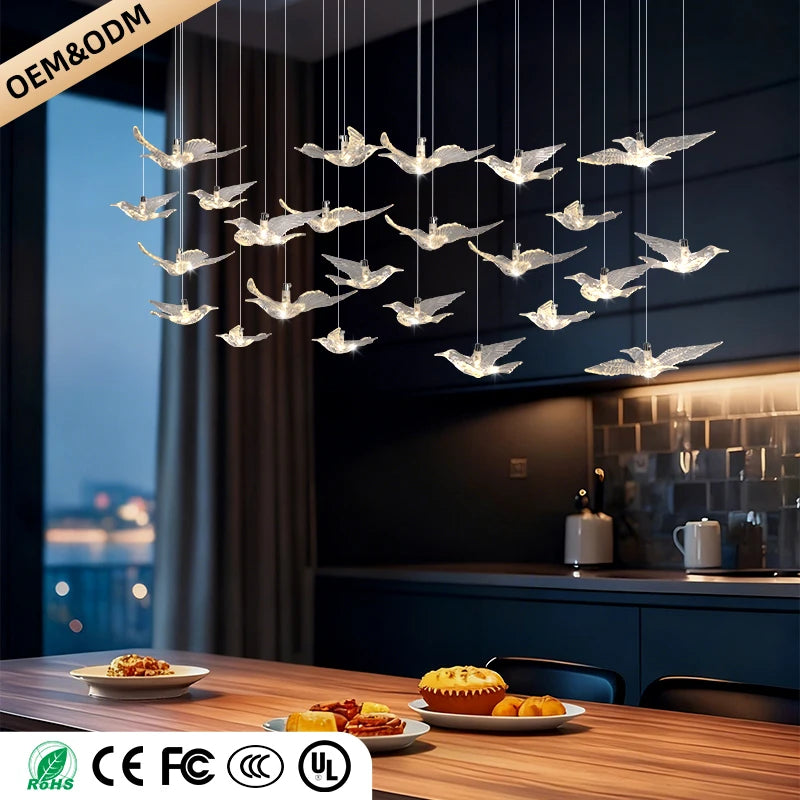 Suspension Chandelier Design Bird Hanging Lamp Dining Table Dining Chandelier Rectangle Kitchen Island Acrylic Pendant Light