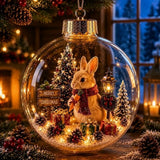 Light-Up Christmas Crystal Ball Spherical Clear Animal Snow Globe Ornament Animal Figure Hanging Holiday Decoration