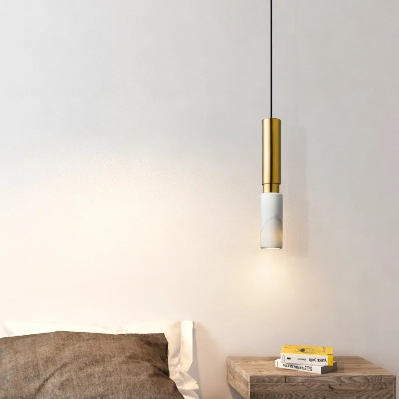 Modern Long Tube Stone Pendant Light - Natural Yellow Travertine Chandelier