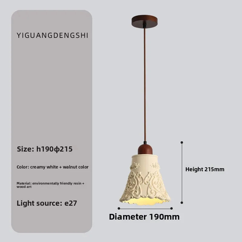 Vintage Walnut Wood Bedside Pendant Light, Style Lamp for Bedroom Ambience, French Retro Mood Lighting for Dining Room & Bedroom