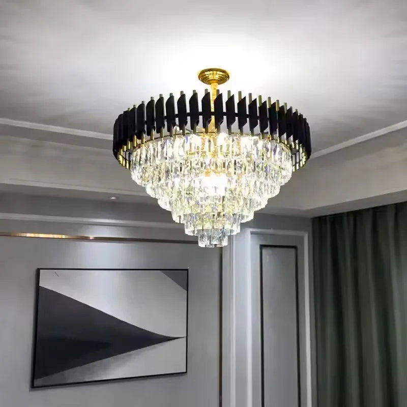 Modern Luxury Crystal LED Chandelier E14 Ceiling Pendant Light for Villa Hotel Lobby Living Dining Bedroom Indoor Decor Lighting