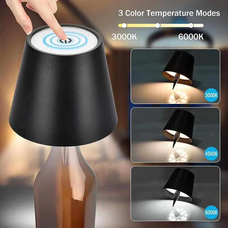 Wireless Bottle Lamp Touch Control of 3 Colors Stepless Dimming Suitable for Wine Bottles Alternative To Wine Corks Bedside Lamp